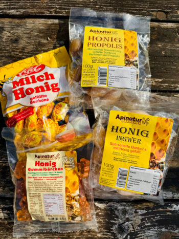 Honig Bärchen und Honigbonbons gefüllt mit Ingwer, Propolis oder Milch